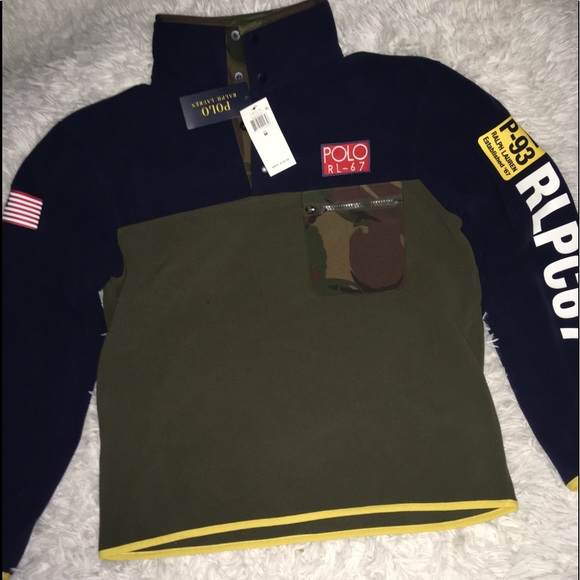 LG Polo Ralph Lauren Camo RLPC 67 Pullover Navy Green Fleece Men's Size LG - Picture 4 of 16